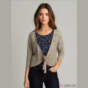 NY Collection Tan Tie Front Lightweight Sweater